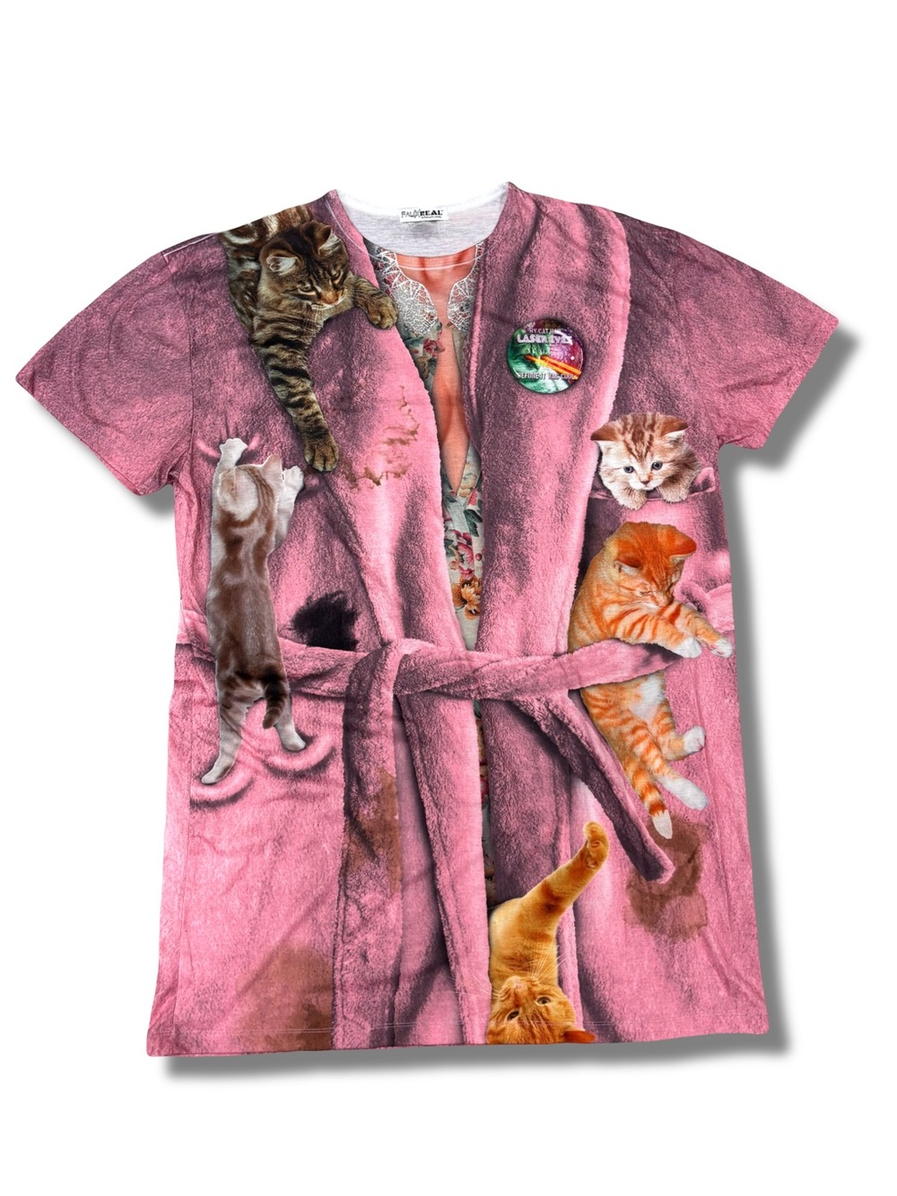 Faux Real Pink Crazy Cat Lady Print Robe Costume Dress All Over Print Halloween